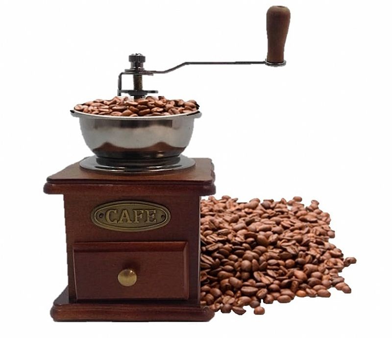 Moedor de graos de cafe manual em madeira
