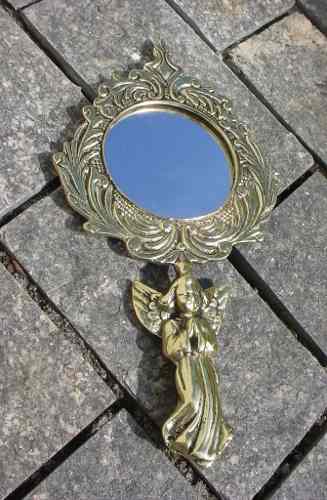 Lindo - Espelho De Mão Do Anjo Trabalhado Bronze !!!