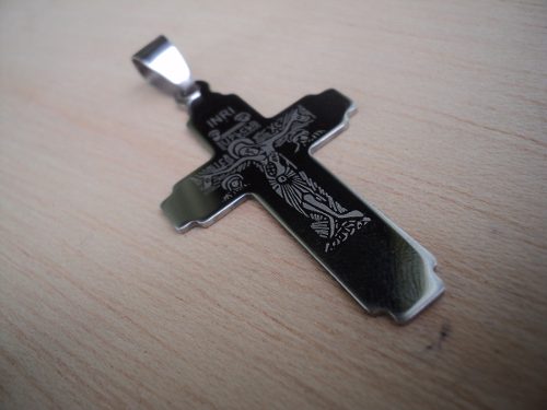 Crucifixo- Aço Inox Gravado Laser- Imagem Cristo - Ortodoxo
