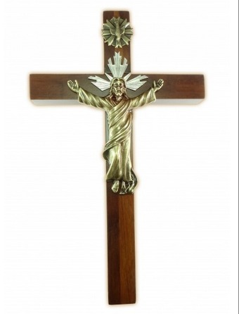 Crucifixo Jesus Madeira Ressuscitado Parede 27 Cm Cruz