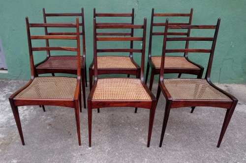 Antigo Conjunto 6 Cadeiras Scapinelli Jacarandá E Palhinha