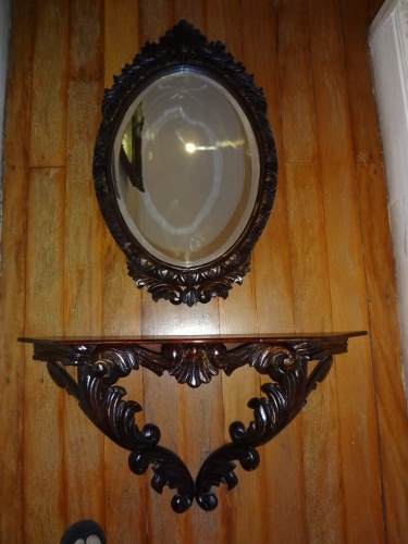 Espelho Bizotê Com Console Em Madeira Anos 60