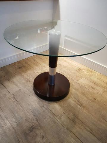 Mesa redonda vidro base madeira maciça