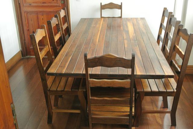 Mesa De Jantar Madeira De Lei Maciça_2x1,20 M + 8 Cadeiras