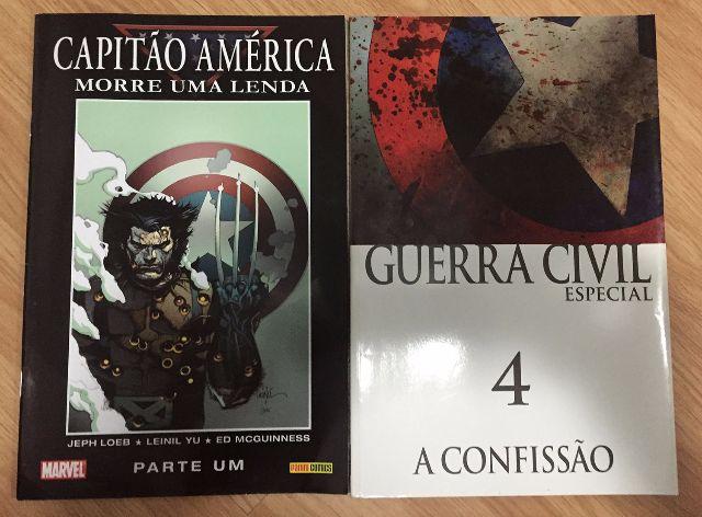 HQs Marvel Capitão América Morre uma Lenda e Guerra Civil