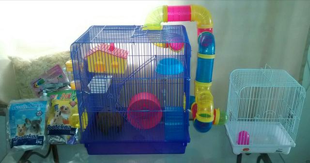 Gaiola hamster de três andares completa + acessórios