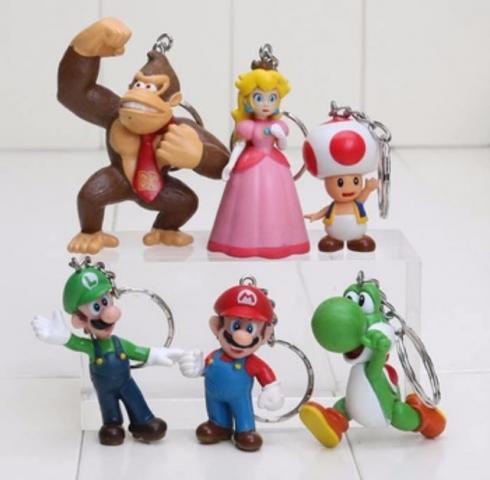 Kit Chaveiros Super Mario 6 personagens