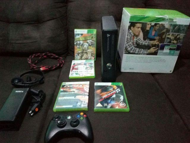 Xbox 360 Slim 4gb 1 Controle + 5 Jogos