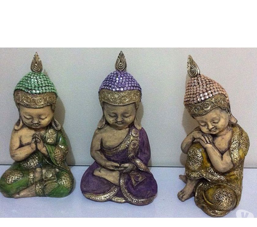 Trio de Budas em gesso