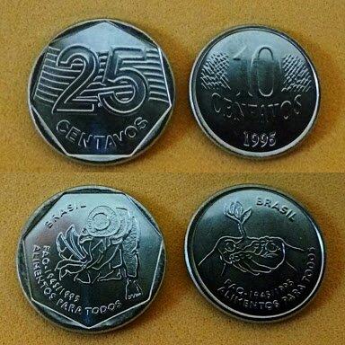 Par de moedas raras 10 e 25 centavos FAO