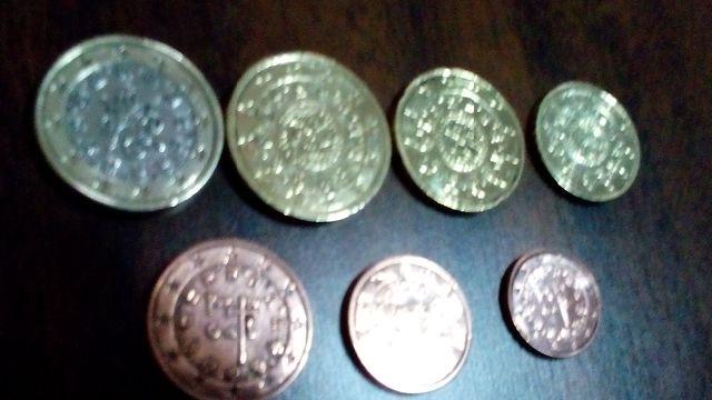 Euro moedas de Portugal, conjunto com 7 moedas
