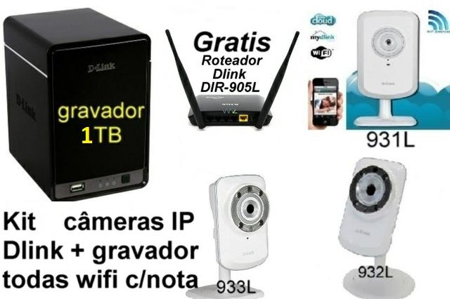 3 Cameras IP D-Link DLink, Gravador 1TB com roteador 905L