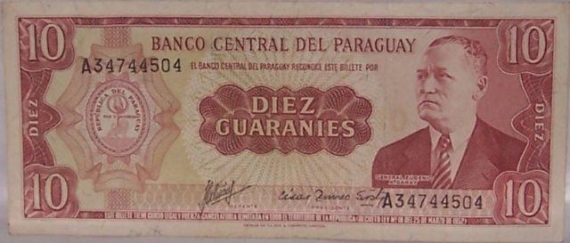 Coleção | Cédula Diez Guaranies Paraguai Gal Eugenio A