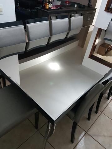 Mesa Jantar Espelhada com pes cromados 10 cadeiras