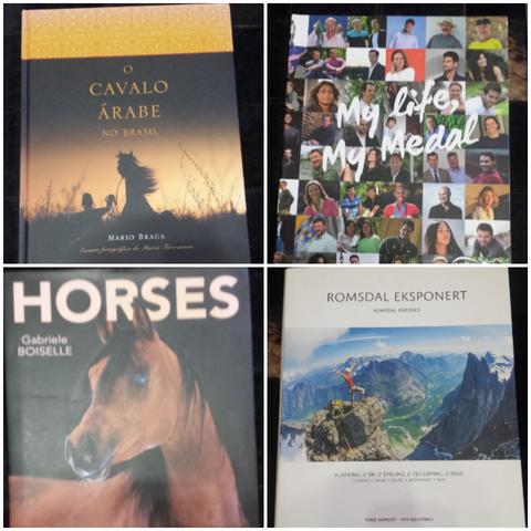 Livros diversos sobre cavalos árabe, tenis e escaladas