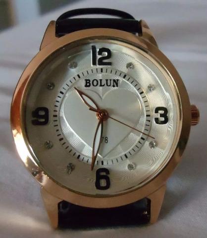 Relógio Bolun Branco Série Ouro Pulseira Couro Espelhada