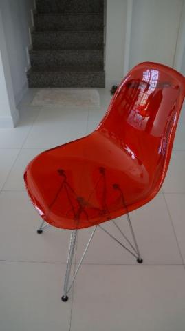 Cadeiras Eames Eiffel Policarbonato Cromado Vermelha