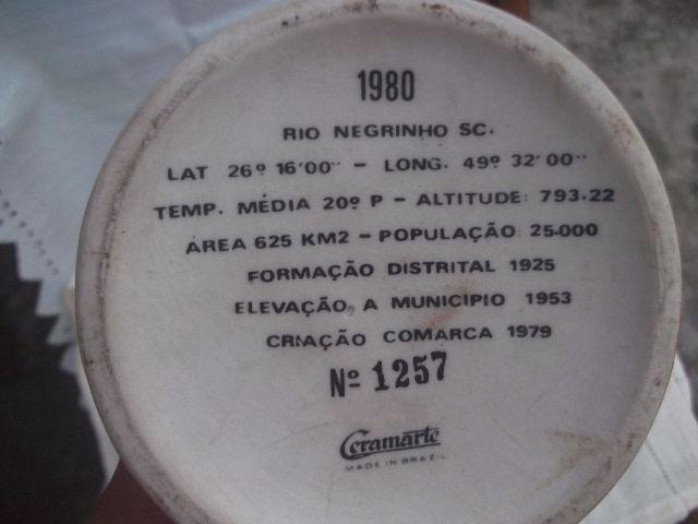 Caneca do centenário da cidade de Rio Negrinho. Santa