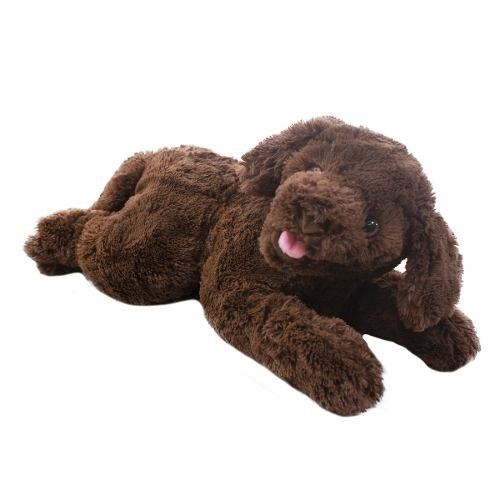 Cachorro Poodle Marrom Deitado Língua De Fora 40cm - Pelúc