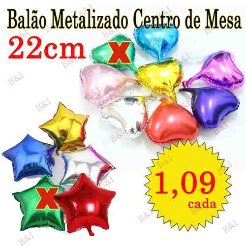 Balão Metalizado Estrela Coração 22cm