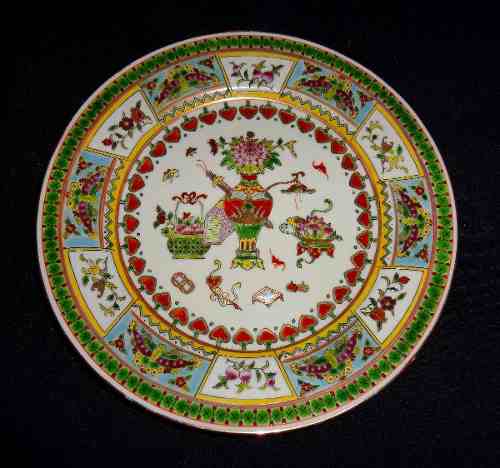 Prato Porcelana Chinesa Rica Decoração Vasos Flores