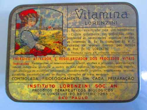 Lata Farmacia Antiga Vitamina Lorenzini Anos 40 Coleção