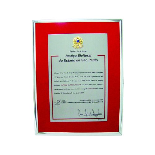 Reprodução Diploma Em Aço Inox Baixo Relevo