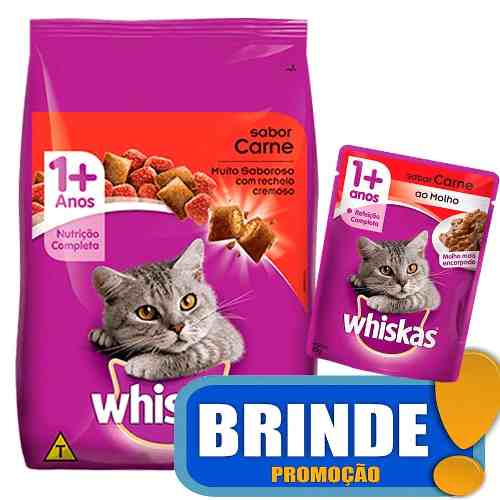 Ração Whiskas Carne Para Gatos Adultos 10,1kg + Brinde