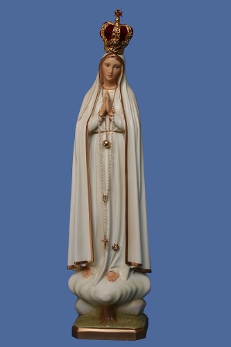 Nossa Senhora De Fatima 43 Cm, Colorida E Olhos De Vidro