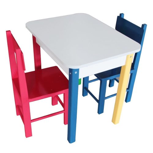 Mesa Escolar Infantil Retangular De Madeira 2 Cadeiras Carlu