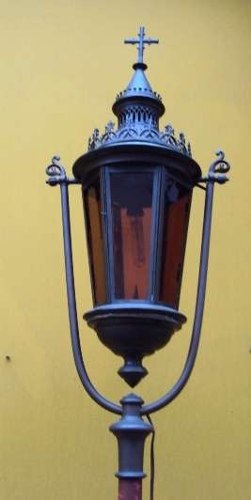 Lanterna Gótica De Procissão Antiga Alemã Bronze E