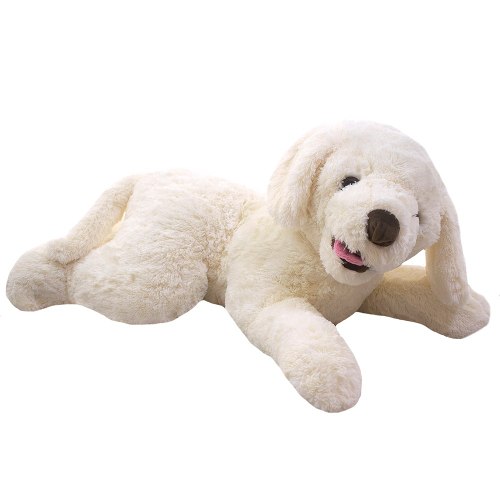 Cachorro Poodle Branco Deitado Língua De Fora 63cm - Pelúc