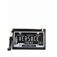 Versace Clutch com estampa de placa - Preto