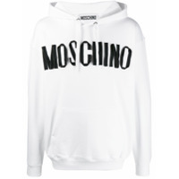 Moschino zip-ribbon logo hoodie - Branco