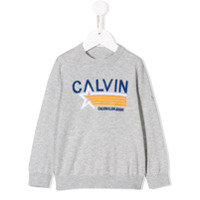 Calvin Klein Kids Suéter com logo bordado - Cinza