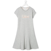 Chloé Kids Vestido evasê com logo bordado - Cinza