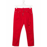 Dsquared2 Kids Calça jeans slim com efeito destroyed - Vermelho