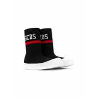 Gcds Kids logo intarsia sock sneakers - Preto