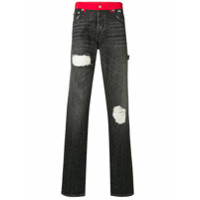 Heron Preston Calça jeans reta com cós contrastante - Preto