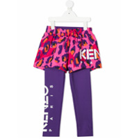 Kenzo Kids animal-print 2-in-1 leggings - Roxo