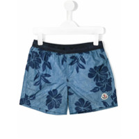 Moncler Kids Shorts de natação com estampa floral - Azul