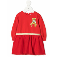 Moschino Kids Vestido de tricô com logo bordado - Vermelho