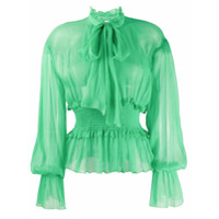 MSGM Blusa de chiffon com amarração na gola - Verde