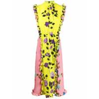 MSGM Vestido color block com estampa de rosa - Amarelo