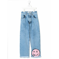 Natasha Zinko Kids Calça jeans com logo e barra desfiada - Azul