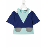 Owa Yurika Camiseta color block com recortes no ombros - Azul