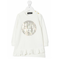 Young Versace logo print ruffle dress - Branco