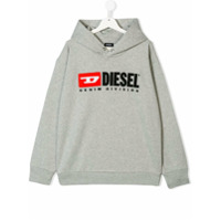 Diesel Kids Blusa de moletom com logo e capuz - Cinza