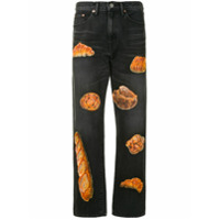 Doublet Calça jeans reta com estampa de pão - Preto