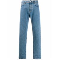 Versace Calça jeans reta com logo bordado - Azul